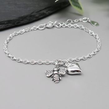 Sterling Silver Bee And Heart Bracelet, 3 of 3