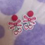 Polymer Clay Cherry Bow Dangle Earrings, thumbnail 2 of 2