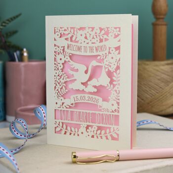 Personalised Floral New Baby Papercut Card, 4 of 9