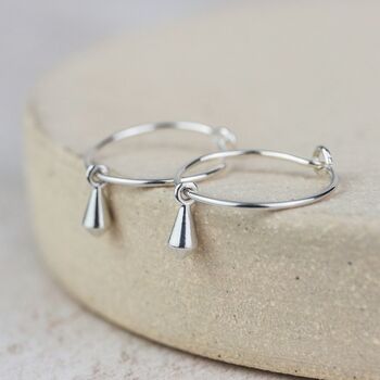 Sterling Silver Pendulum Bead Charm Hoops, 3 of 4