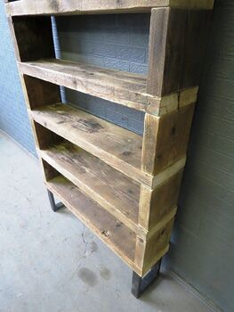 Industrial Reclaimed Steel Wood Bookcase Shelf Unit 259, 3 of 6