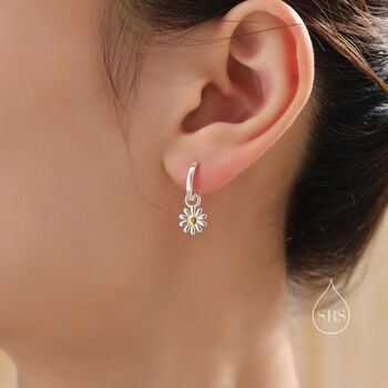 Aster Flower Charmed Hoop Earrings In Sterling Silver, 2 of 11