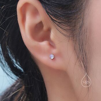 Sterling Silver Moonstone Internally Threaded Flat Back Earrings, 2 of 10