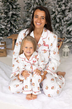 Personalised Matching Christmas Santa Print Pyjama For Mum And Child, 6 of 12