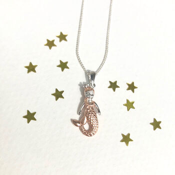 Sterling Silver And Rose Gold Plated Mermaid Necklace, 5 of 7