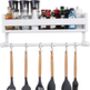 Wooden White Floating Shelves With Eight Hooks, thumbnail 5 of 7