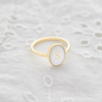 Mother Of Pearl Personalised Initial Oval Ring, 4 of 12