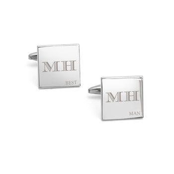 Monogrammed Classic Silver Plated Square Cufflink Set, 5 of 6