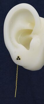 Sterling Silver Black Cz Trio Flower Threader Earrings, 9 of 10