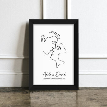 Personalised Romantic Line Art Kissing Couple Print, 7 of 11