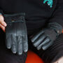 Personalised Men's Black Leather Gloves With Clasp Detail, thumbnail 2 of 7