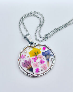 Pressed Flowers Round Necklace Pendant Small Hand Made, 9 of 10