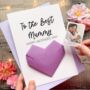 Personalised Mother's Day Card For Best Mummy, Mum, Grandma Origami Heart Keepsake Gift, thumbnail 1 of 8