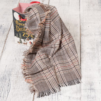 Beige And Grey Unisex Check Scarf, 4 of 8
