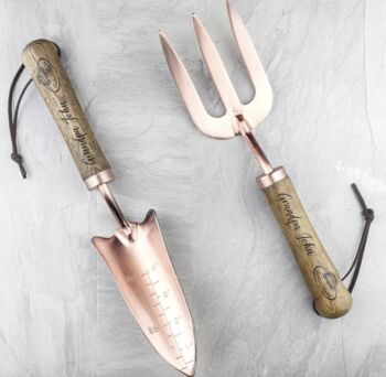 Personalised Luxe Copper Trowel And Fork, 3 of 4