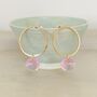 Gold Plated Hoop Earrings With Pink Faceted Polished Glass Stone, thumbnail 3 of 5