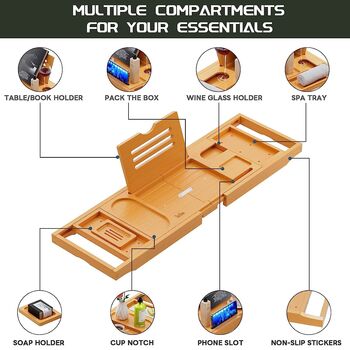 Bamboo Bath Tray Foldable Premium Bath Caddy Bath Board, 5 of 5