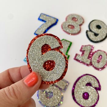 Number Shaped Glitter Birthday Badge, 4 of 8
