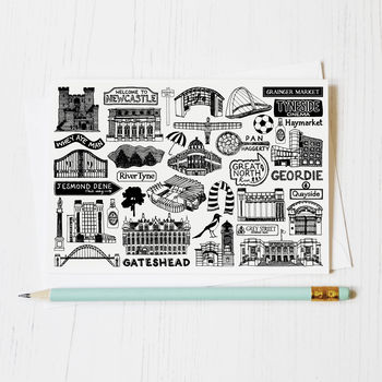 Newcastle Black And White Illustrated Greeting Card, 2 of 6