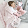 Personalised Pink Sherpa Blanket Elephant Comforter Set, thumbnail 1 of 11