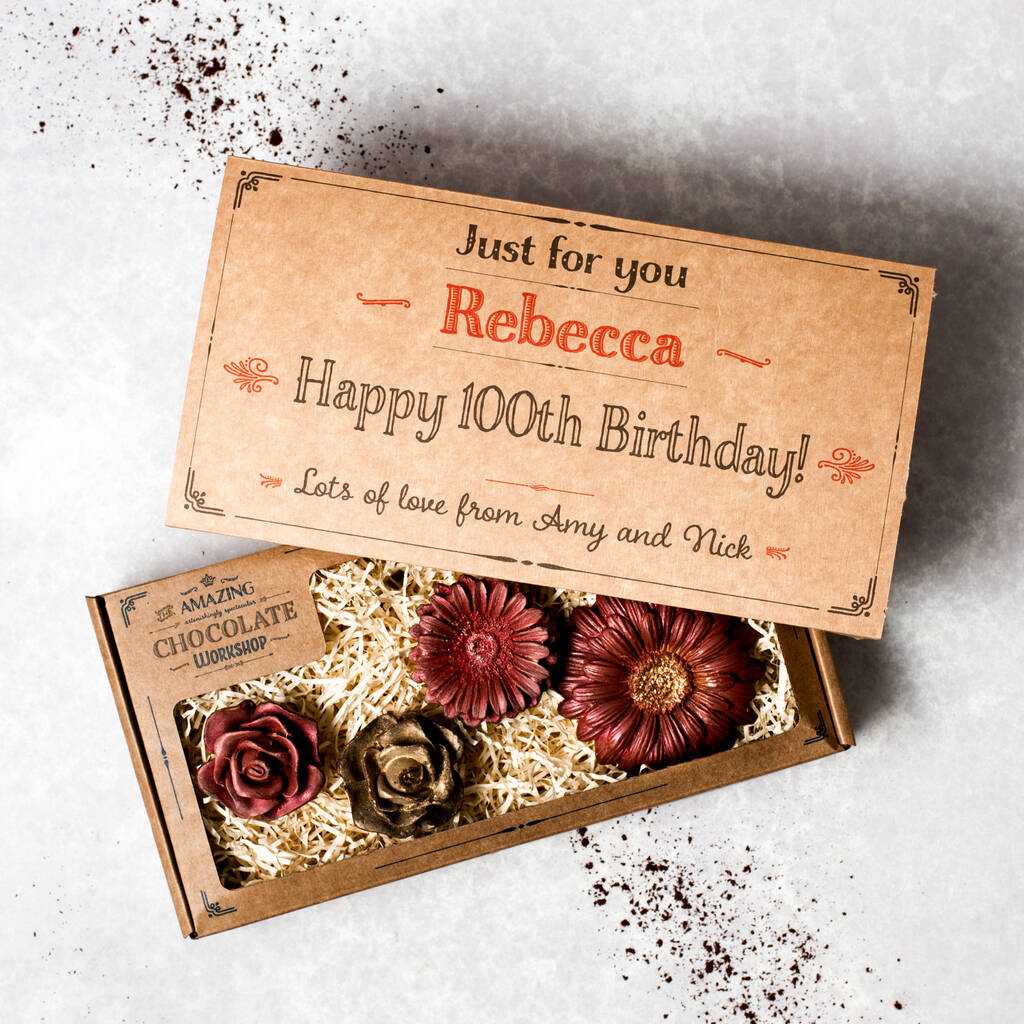 Personalised 100th Birthday Chocolate Flowers Gift Box, 1 of 10