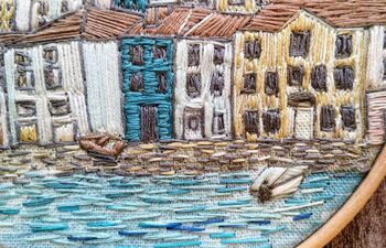 Harbour Scene Hand Embroidery Design On Linen, 5 of 6