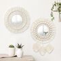 Two Pieces Hanging Wall Mirror With Macrame Fringe, thumbnail 1 of 7
