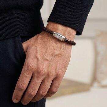 Gifts For Him Personalised Men Leather Bracelet, 6 of 8