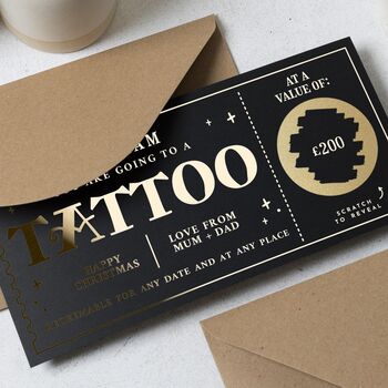 Personalised Tattoo Voucher Gold Foil Scratch Reveal, 4 of 9