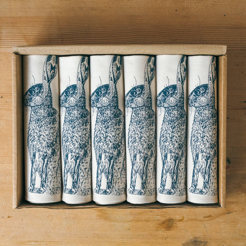 Blue Hare Napkin Gift Set, 1 of 4