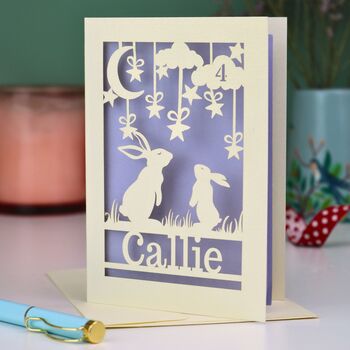 Personalised Papercut Bunny Birthday Card, 5 of 7