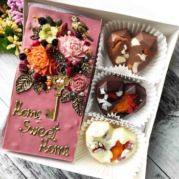 Personalised New Home Chocolate Gift Key And Flowers, 2 of 9