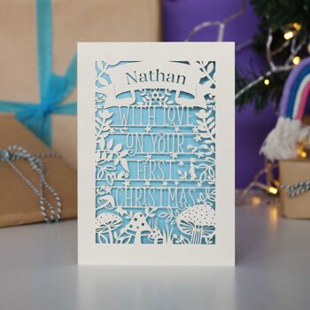 Personalised Woodland First Christmas Papercut Card, 6 of 12