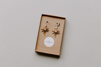Gold Celestial Charm And Quartz Bridal Hoop Earrings, 7 of 7