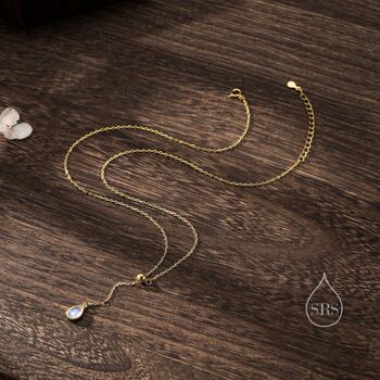 Moonstone Droplet Lariat Pendant Necklace, 6 of 11