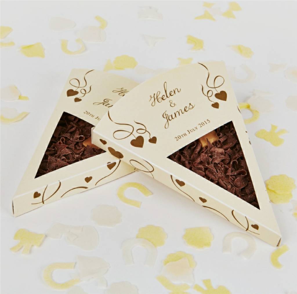 Personalised Chocolate Pizza Slice Wedding Favours X 25, 1 of 2