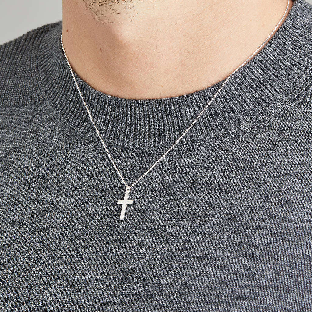 Men's Solid Silver Or Gold Cross Pendant Necklace, 1 of 8