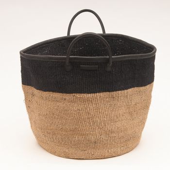 Natural And Black Colour Block Woven Laundry Basket, 6 of 7