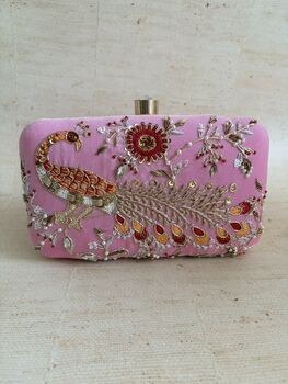 Peacock Rectangular Pink Clutch Bag, 6 of 12