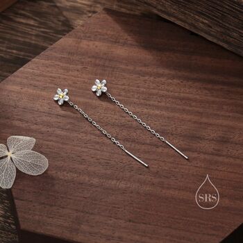 Sterling Silver Forget Me Not Flower Threader Earrings, 5 of 10