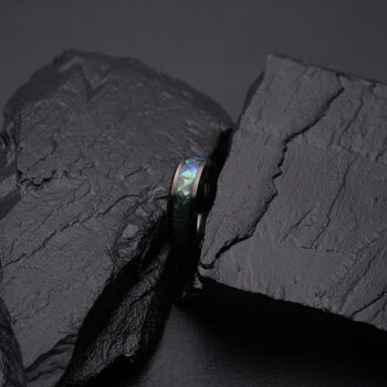 Engraved Genuine 8mm Abalone Shell Band Ring, 7 of 11