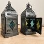 Silver Moroccan Style Lantern Green And Blue Glass, thumbnail 6 of 11