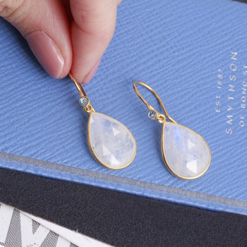 Moonstone Earrings With Blue Topaz, 7 of 8