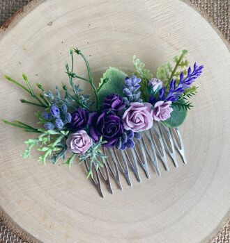 Purple Lilac Flower Hair Comb, 4 of 6