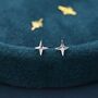 Four Point Star Screw Back Earrings In Sterling Silver, thumbnail 4 of 10