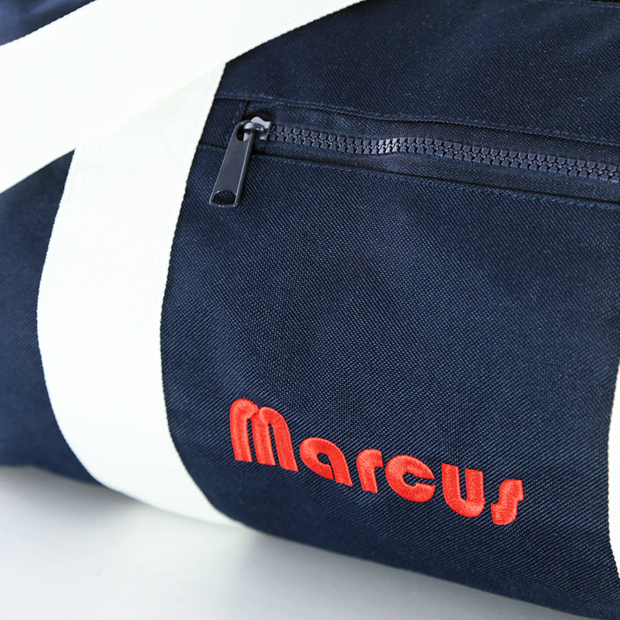 personalised varsity barrel gym bag by duncan stewart textiles