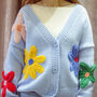 Crochet Applique Bold Floral Cardigan In Blue, thumbnail 2 of 2