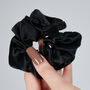 Silk Scrunchie Hair Scrunchie Ponytail Holder Hairband Mulberry Silk Satin Midi Luxurious Black Hair Tie, thumbnail 5 of 5