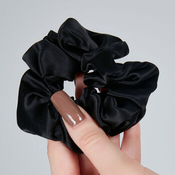 Silk Scrunchie Hair Scrunchie Ponytail Holder Hairband Mulberry Silk Satin Midi Luxurious Black Hair Tie, 5 of 5