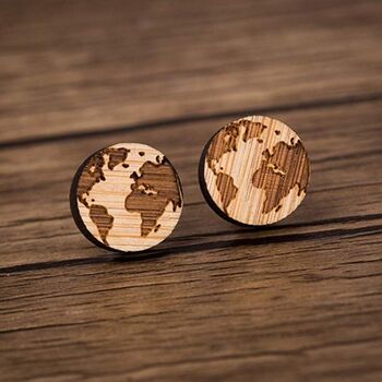 Handmade Wooden World Map Earth Stud Earrings, 4 of 6
